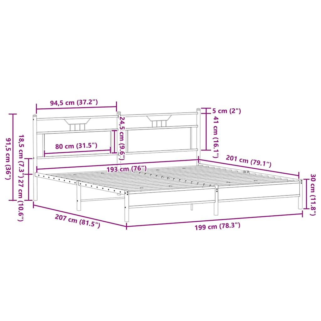 vidaXL Σκελετός Κρεβ. Χωρίς Στρώμα Sonoma Δρυς 193x201 εκ. Μεταλλικό