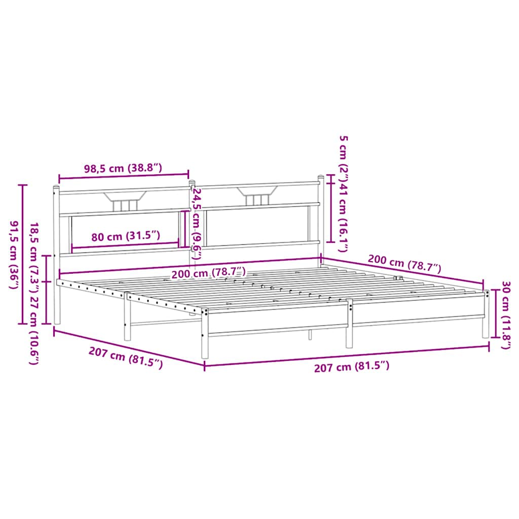 vidaXL Σκελετός Κρεβ. Χωρίς Στρώμα Sonoma Δρυς 200x200 εκ. Μεταλλικό