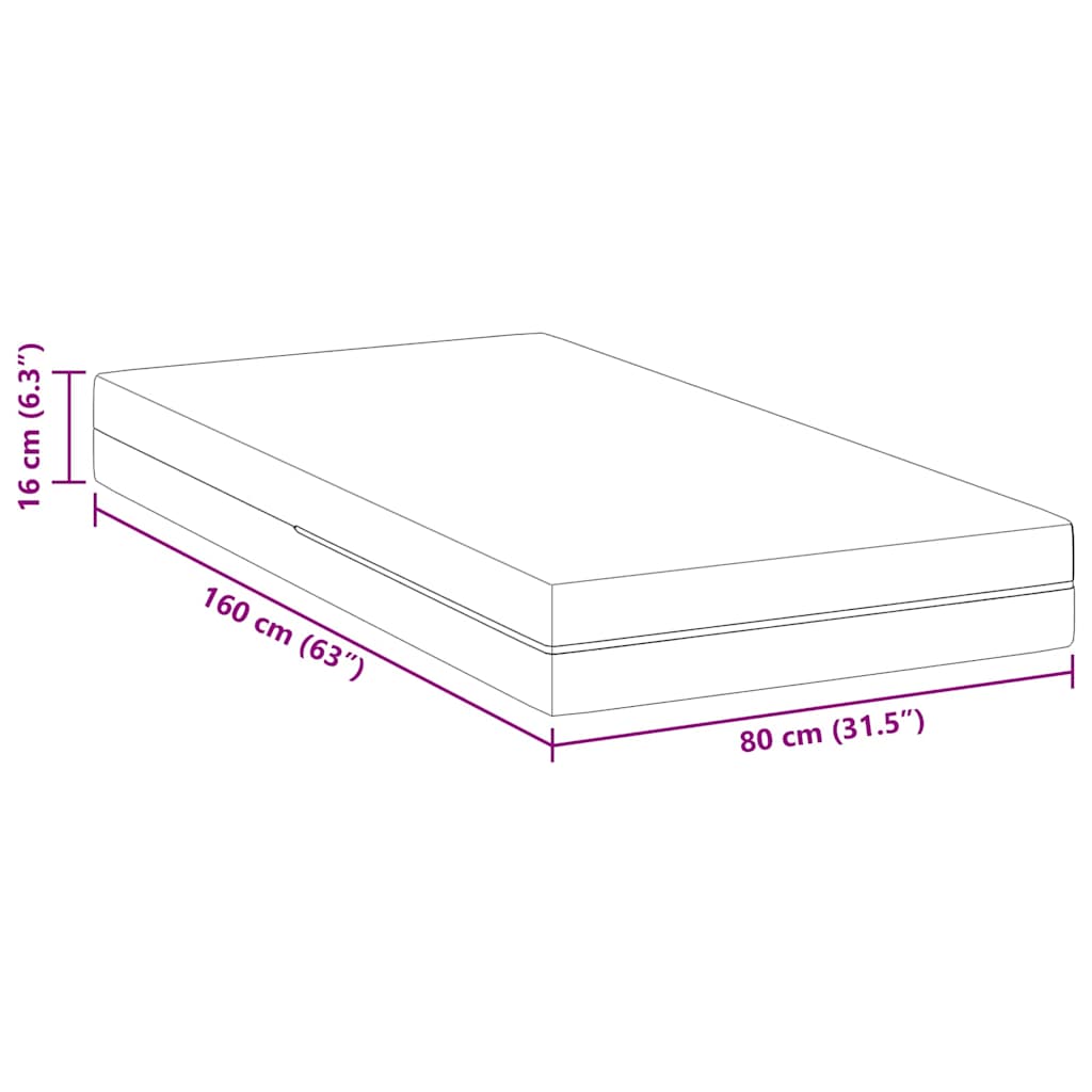 vidaXL Στρώμα Λευκό 80 x 160 cm Ζακάρ ύφασμα