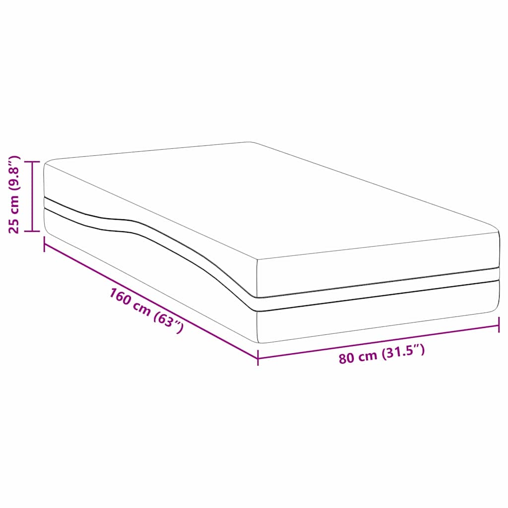 vidaXL Στρώμα Λευκό και Γκρι 80 x 160 cm Αφρός Μνήμης