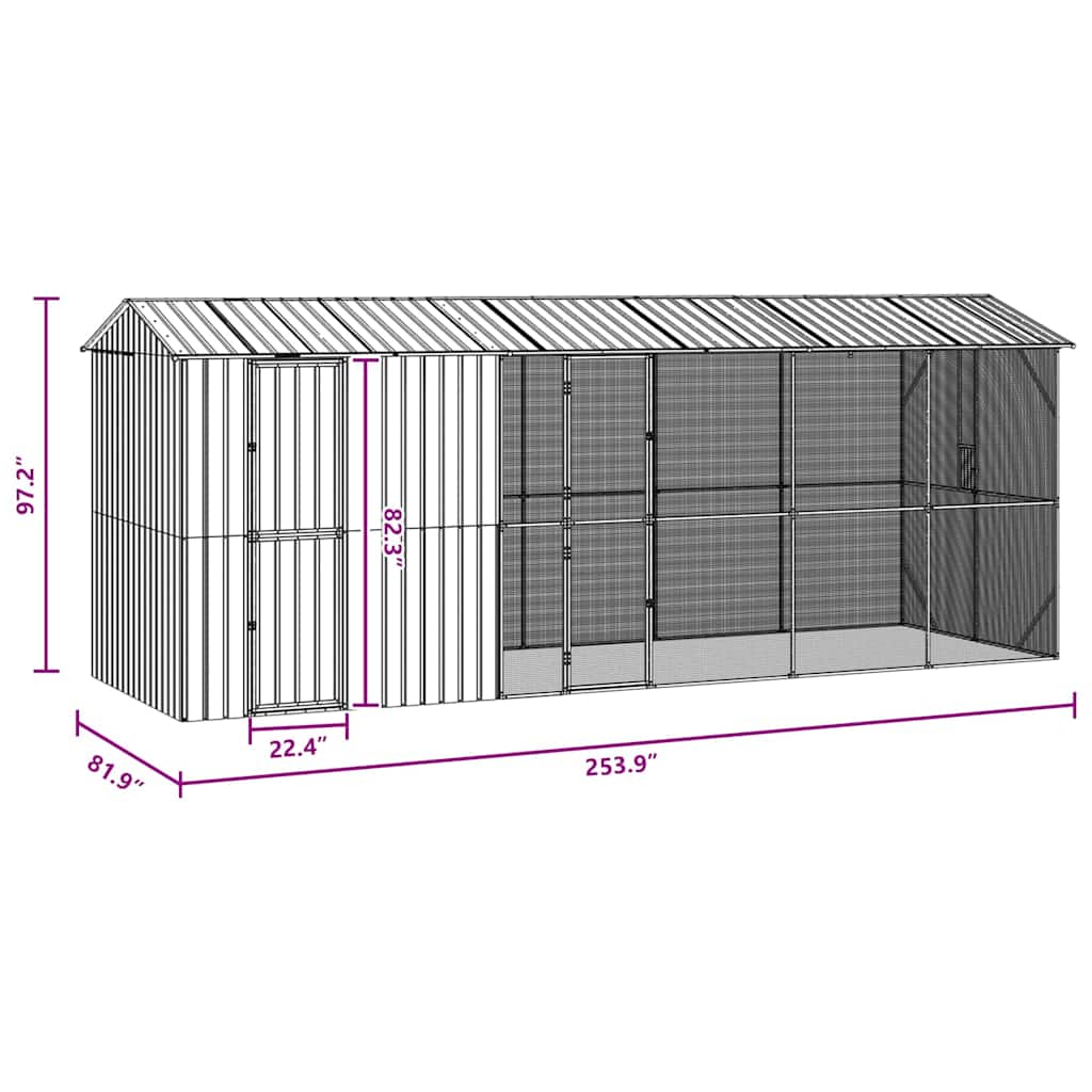 vidaXL Φυτώριο πουλιών με επέκταση Ανθρακί 210x640x247 εκ. Χάλυβας