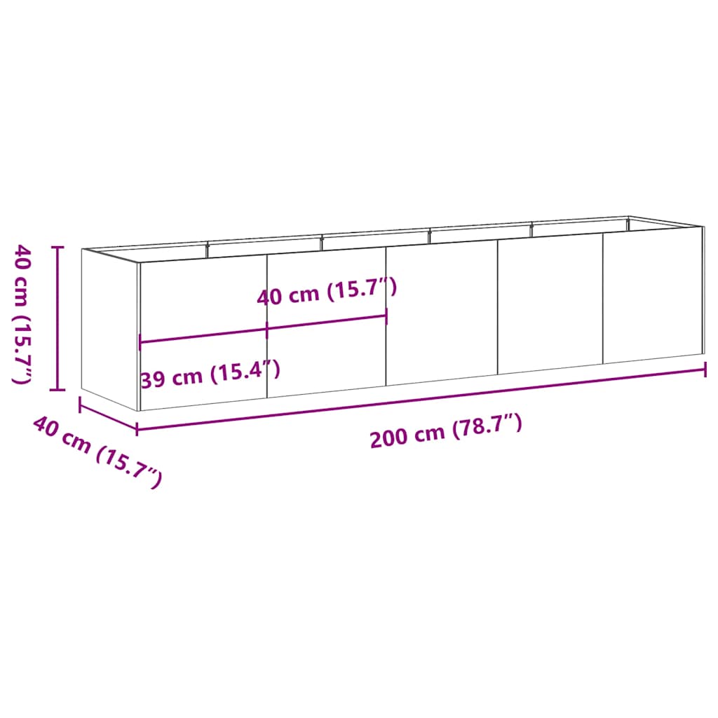 vidaXL Γλάστρα Ανθρακί 200x40x40 εκ. από Ατσάλι Ψυχρής Έλασης