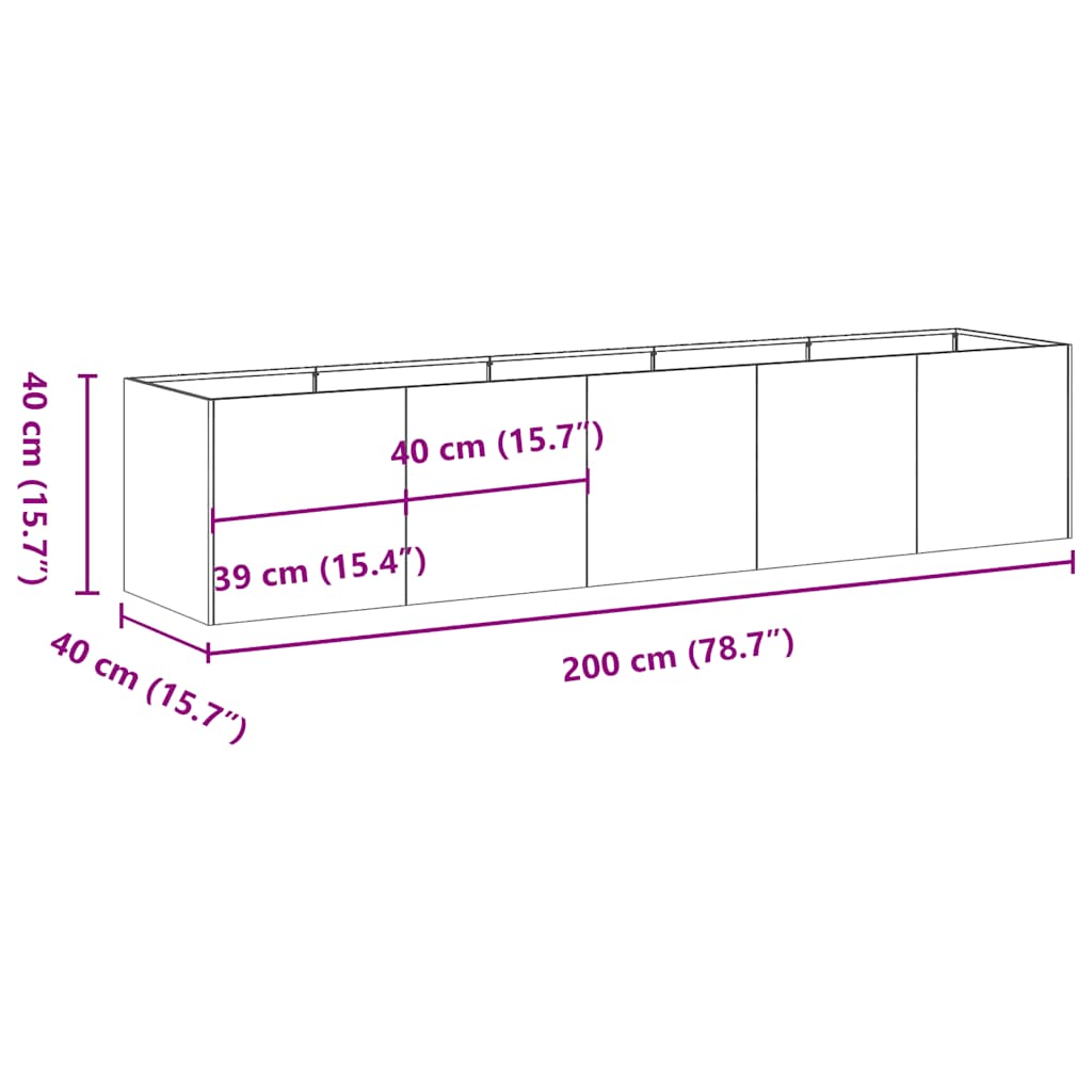 vidaXL Ζαρντινιέρα 200x40x40 εκ. Ατσάλι Σκληρυθέν στον Αέρα