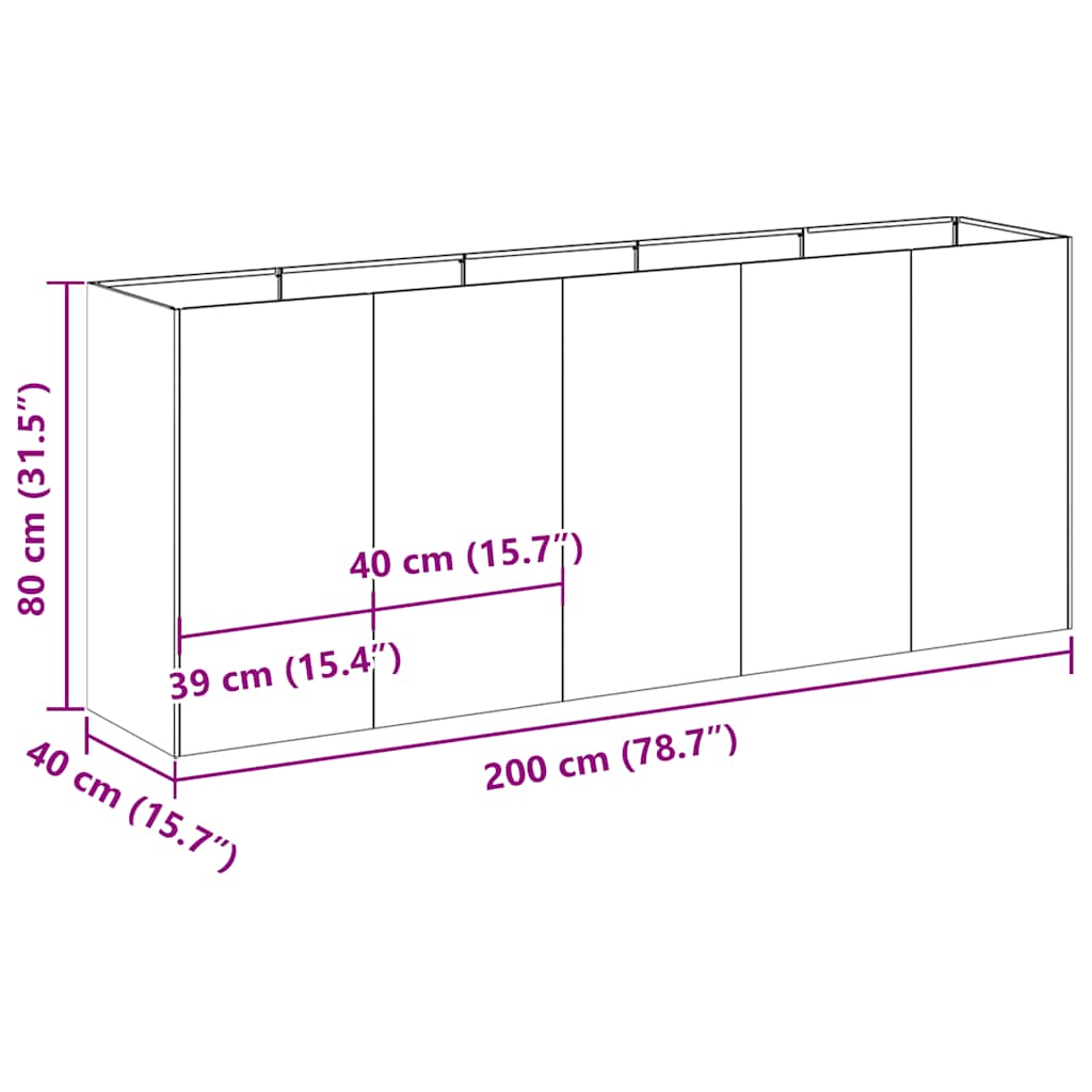 vidaXL Ζαρντινιέρα Μαύρη 200x40x80 εκ. από Χάλυβα Ψυχρής Έλασης