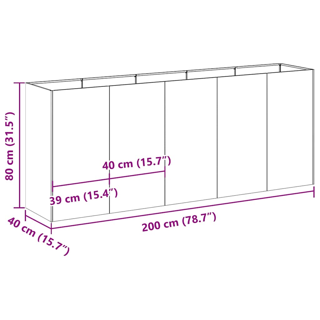 vidaXL Ζαρντινιέρα 200x40x80 εκ. από Ανοξείδωτο Ατσάλι