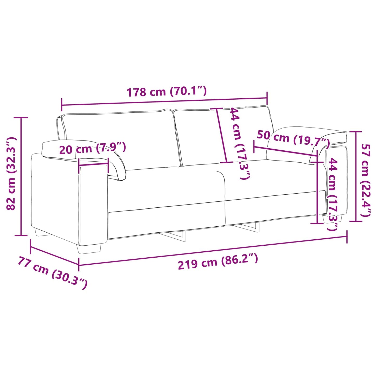 vidaXL Καναπές 2 pcs Κόκκινο 219 x 80 x 82 εκ ύφασμα