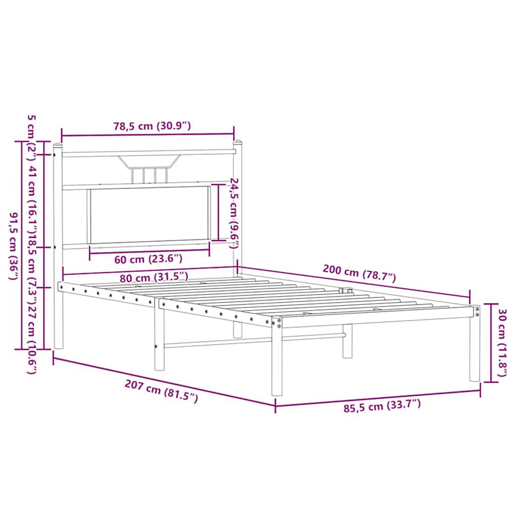 vidaXL Πλαίσιο Κρεβ. Χωρ. Στρώμα Καφέ Δρυς 80x200 εκ. Επεξ. Ξύλο