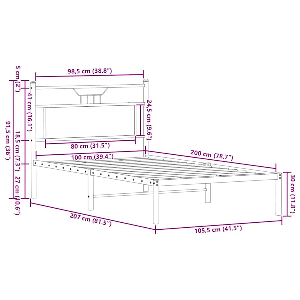 vidaXL Πλαίσιο Κρεβατιού Καφέ Δρυς 100x200 εκ. Επεξεργασμένο Ξύλο