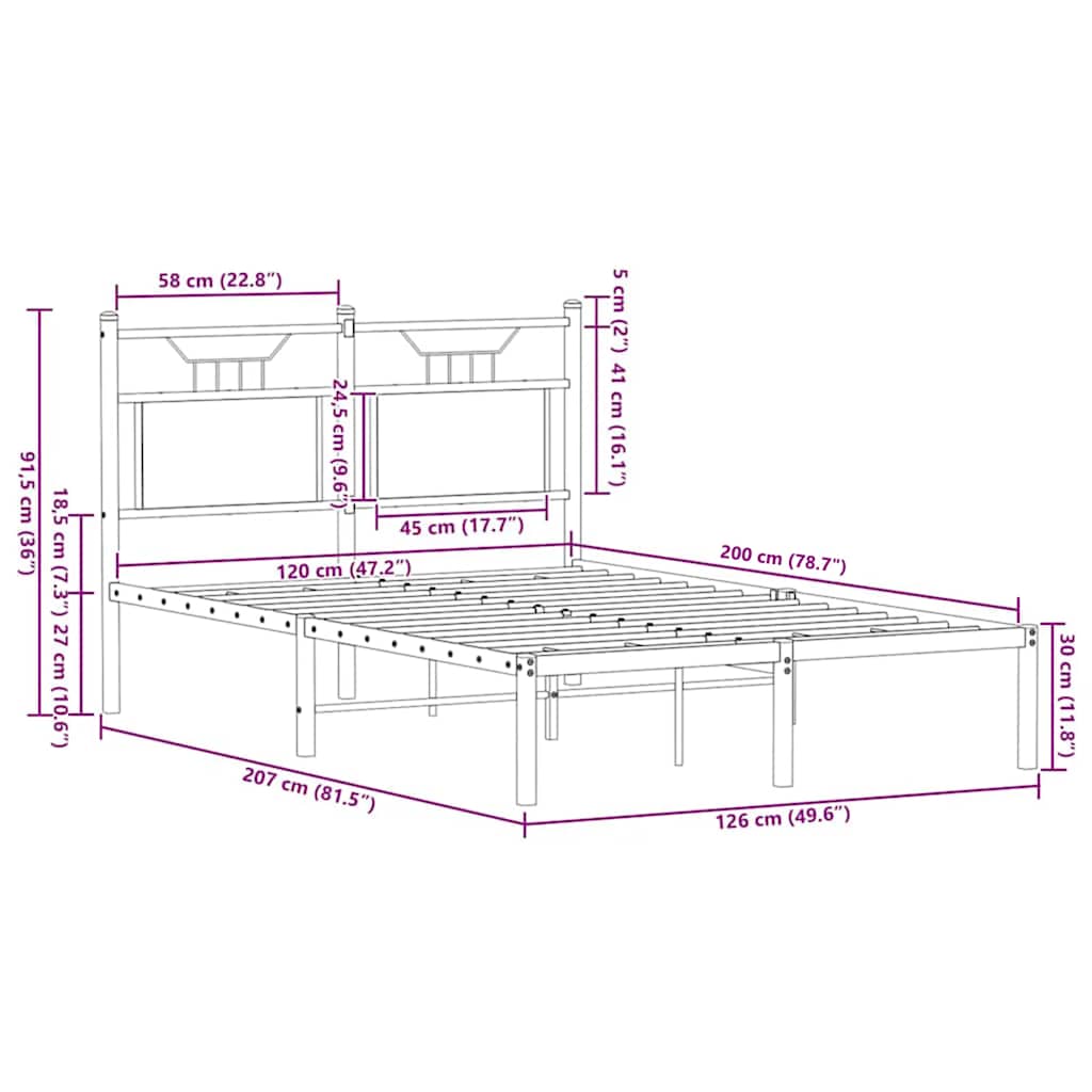 vidaXL Πλαίσιο Κρεβατιού Χωρ. Στρώμα Καφέ Δρυς 120x200εκ. Επ. Ξύλο