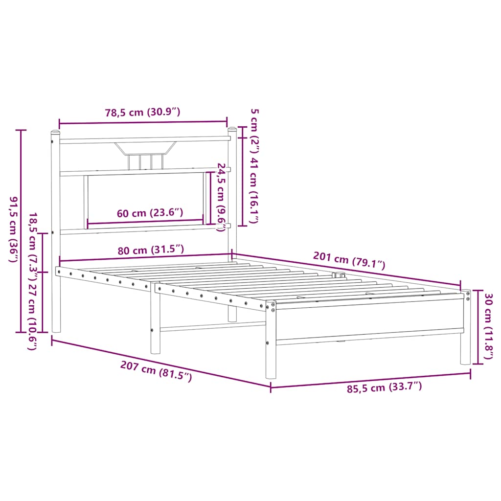vidaXL Πλαίσιο Κρεβατιού Χωρ. Στρώμα Sonoma Δρυς 80x200εκ Επεξ. Ξύλο