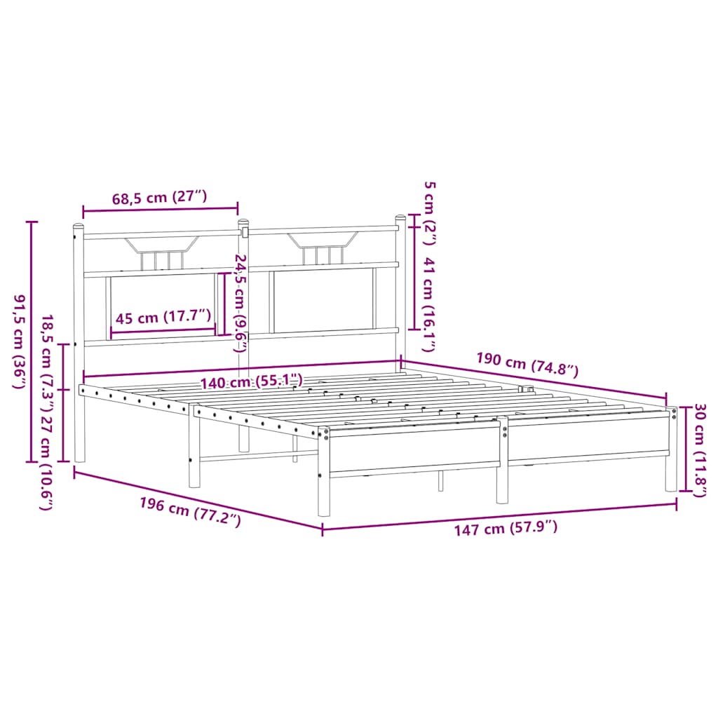 vidaXL Πλαίσιο Κρεβατιού Χωρ. Στρώμα Sonoma Δρυς 140x190εκ. Επ. Ξύλο