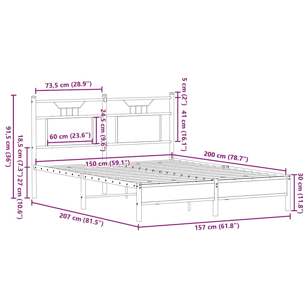 vidaXL Πλαίσιο Κρεβατιού Χωρ. Στρώμα Sonoma Δρυς 150x200εκ. Επ. Ξύλο