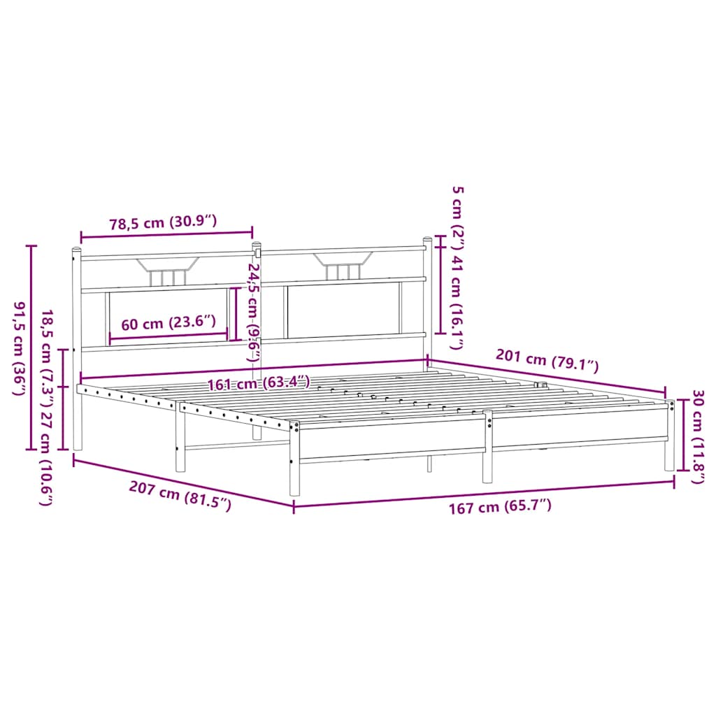 vidaXL Πλαίσιο Κρεβατιού Χωρ. Στρώμα Sonoma Δρυς 160x200 εκ. Επ. Ξύλο