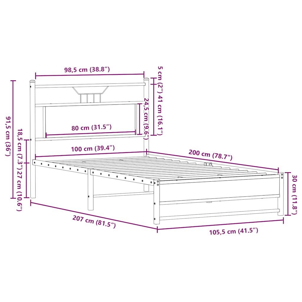 vidaXL Πλαίσιο Κρεβατιού Χωρ. Στρώμα Sonoma Δρυς 100x200εκ Επ. Ξύλο