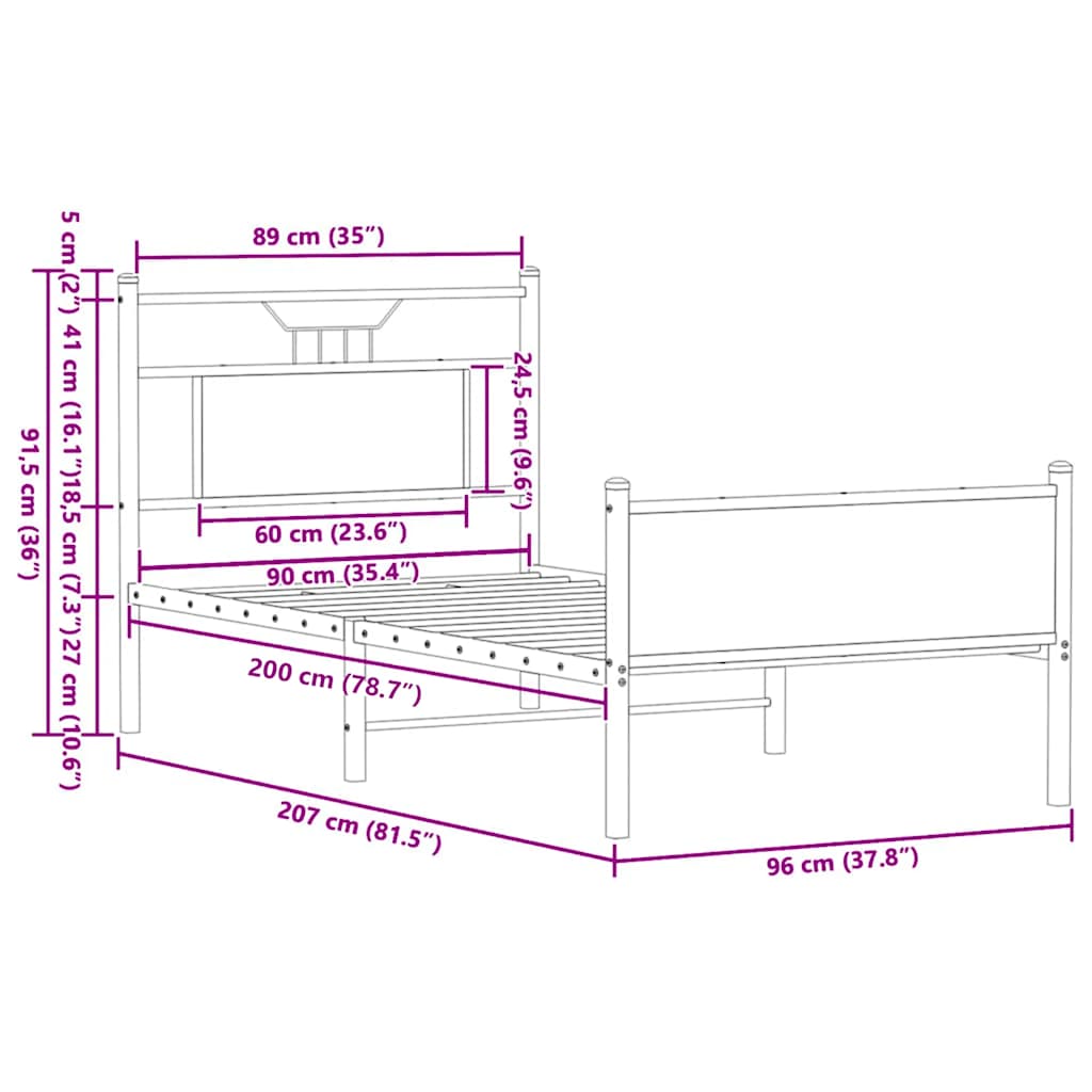 vidaXL Πλαίσιο Κρεβ. Χωρ. Στρώμα Sonoma Δρυς 90x200 εκ. Επεξ. Ξύλο