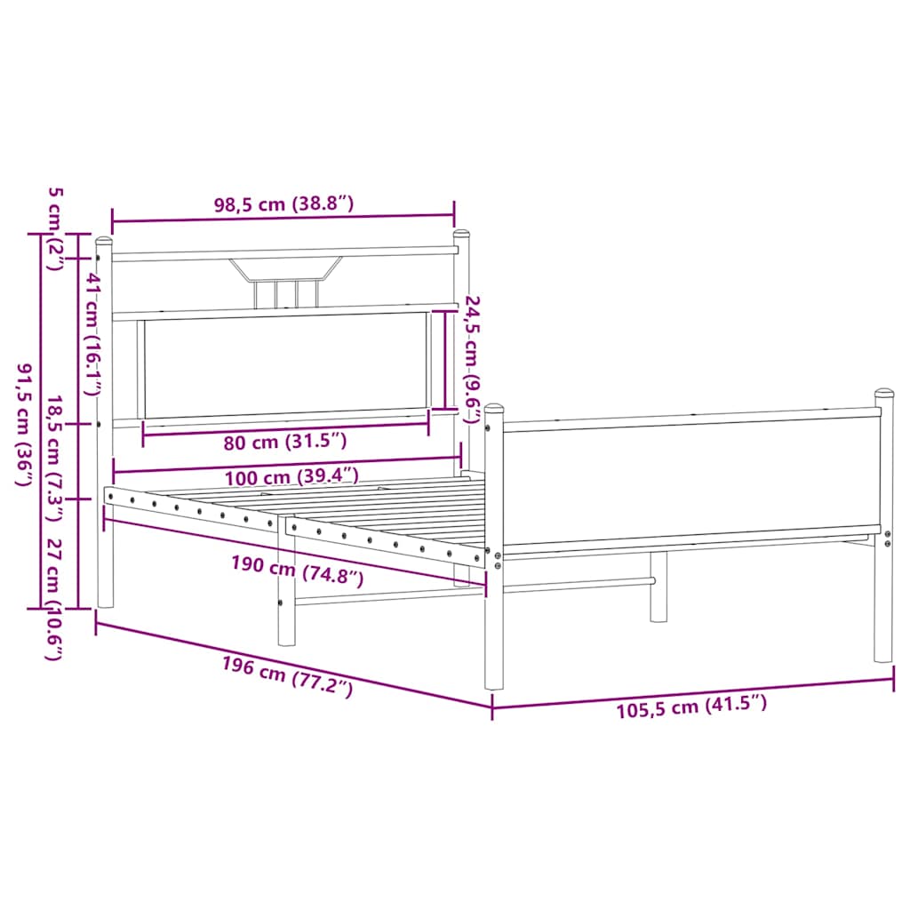 vidaXL Πλαίσιο Κρεβατιού Χωρ. Στρώμα Sonoma Δρυς 100x190 εκ Επ. Ξύλο
