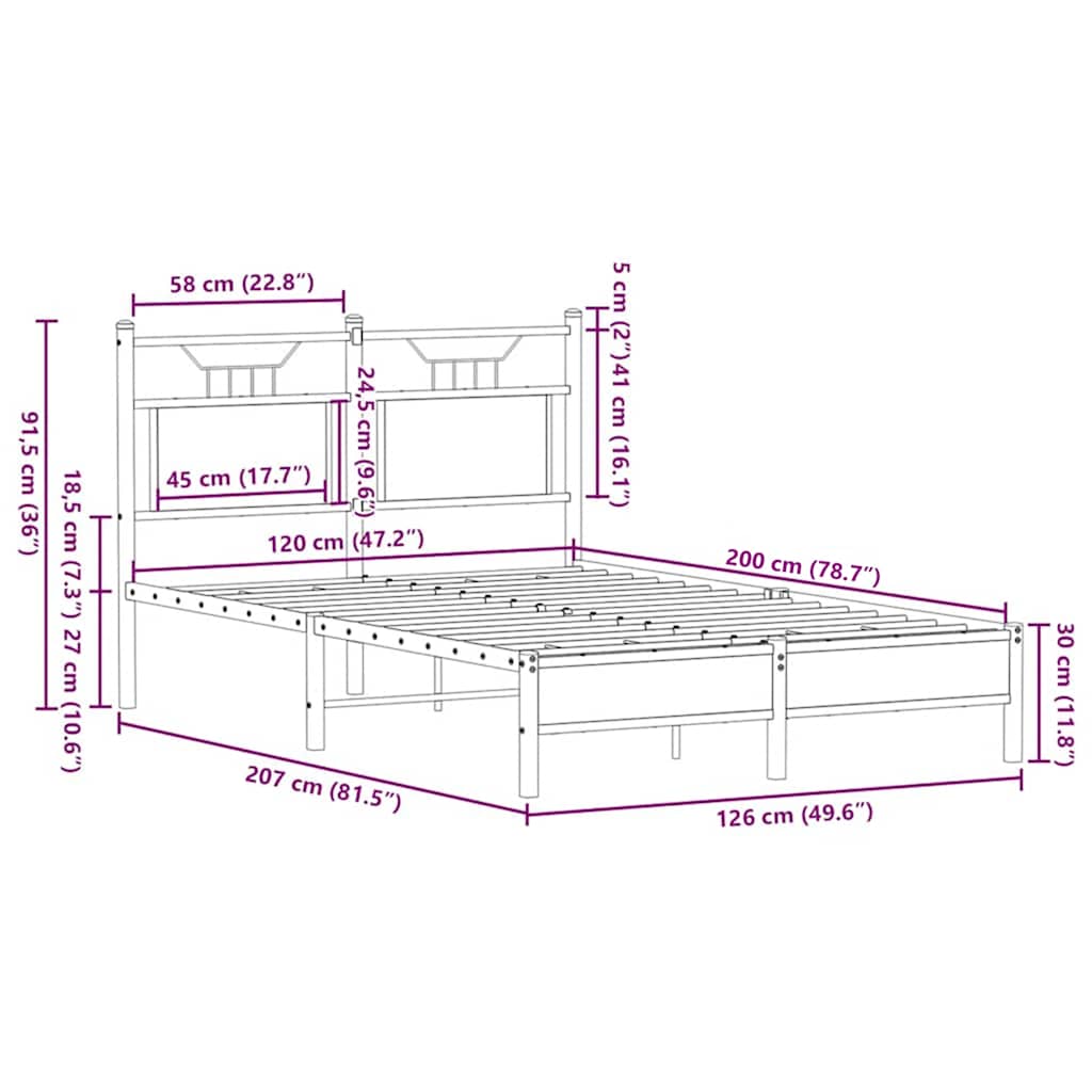 vidaXL Πλαίσιο Κρεβατιού Χωρ. Στρώμα Καφέ Δρυς 120x200εκ. Επ. Ξύλο