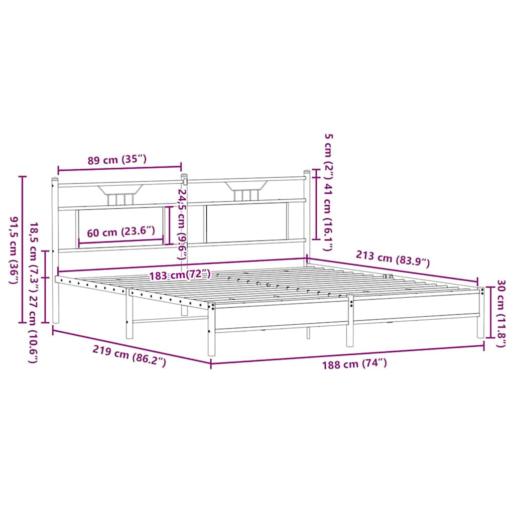 vidaXL Πλαίσιο Κρεβατιού Χωρ. Στρώμα Καφέ Δρυς 183x213 εκ Επεξ. Ξύλο