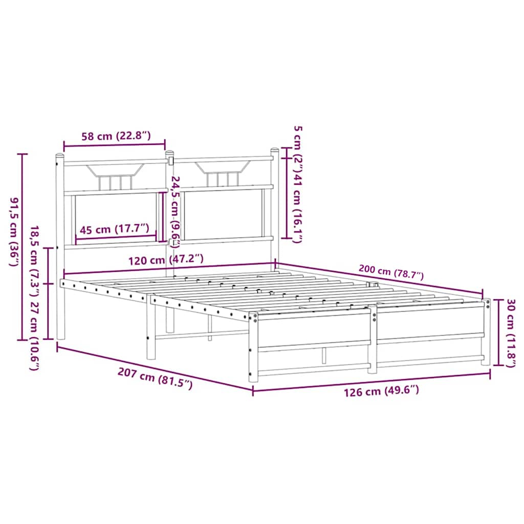 vidaXL Πλαίσιο Κρεβατιού Χωρ. Στρώμα Καφέ Δρυς 120x200εκ. Επ. Ξύλο