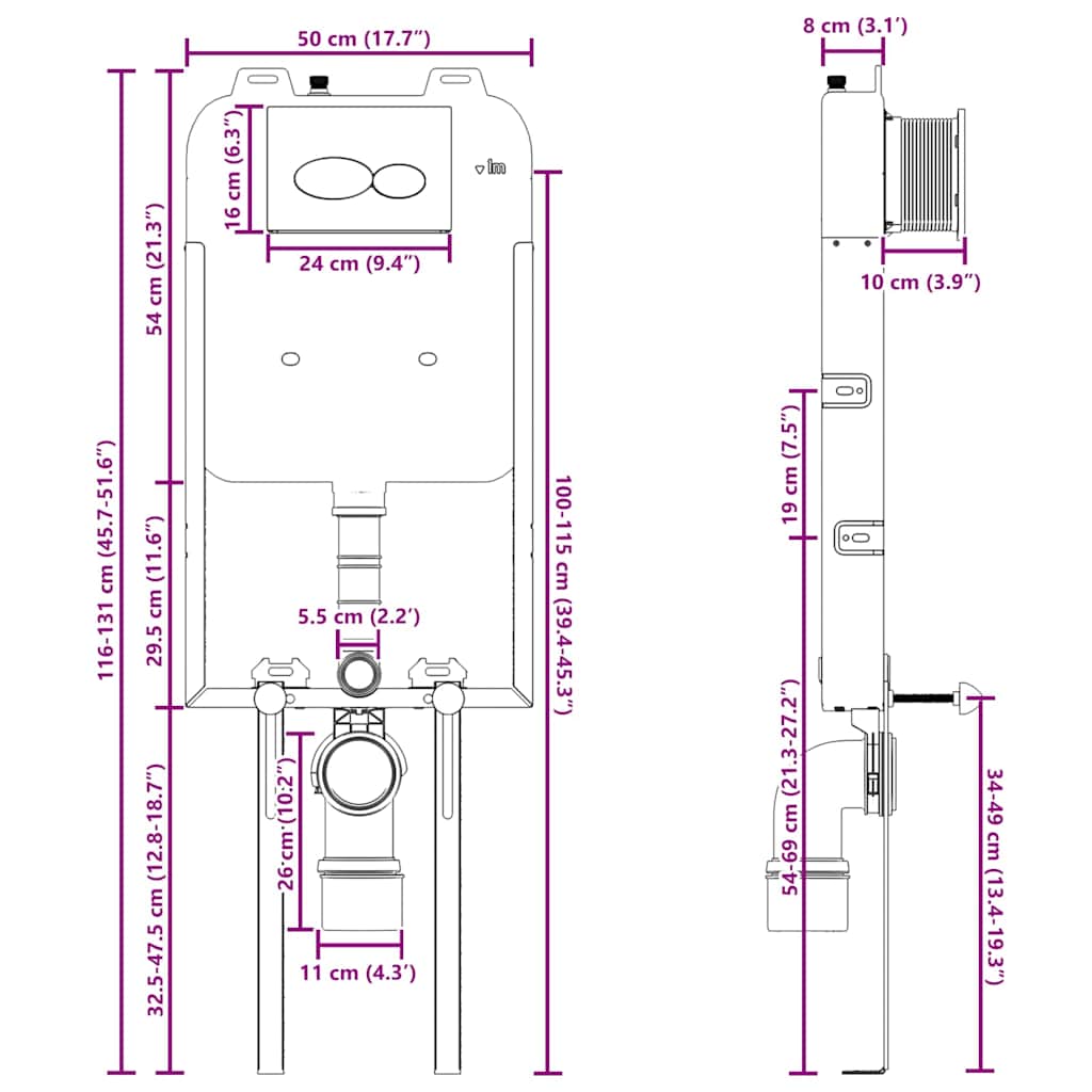 vidaXL Κρυφή Δεξαμενή Τοποθέτησης Διπλής Εκροής Ατσάλι