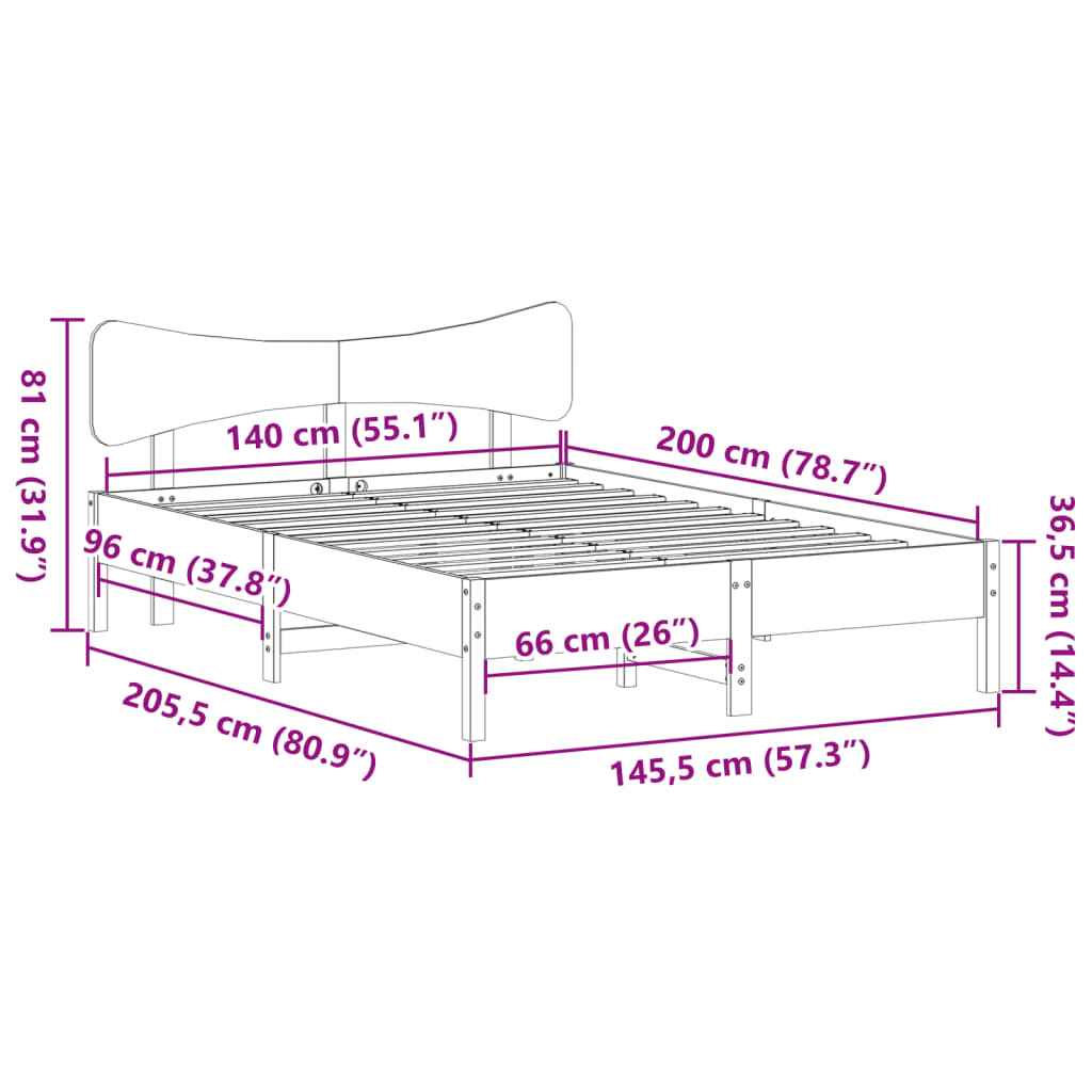 vidaXL Σκελετός Κρεβ. Χωρίς Στρώμα Λευκό 140x200 εκ Μασίφ Πεύκο