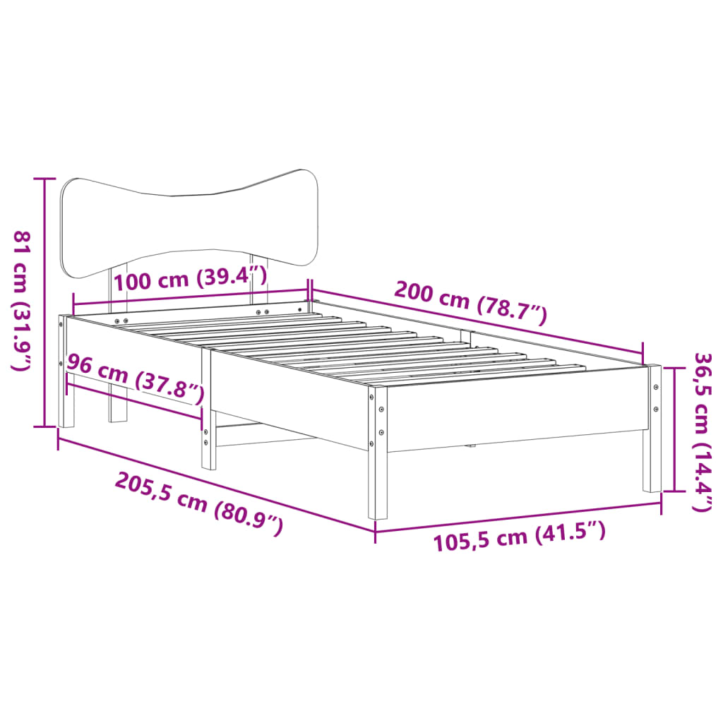 vidaXL Σκελετός Κρεβατιού Χωρίς Στρώμα Λευκό 100x200 εκ. Μασίφ Πεύκο