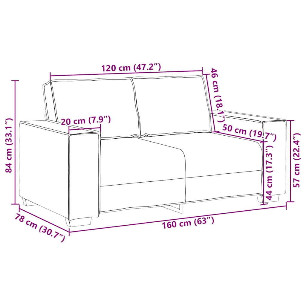 vidaXL Διθέσιος Καναπές Ανοιχτό Γκρι 160x78x84 εκ. από Ύφασμα