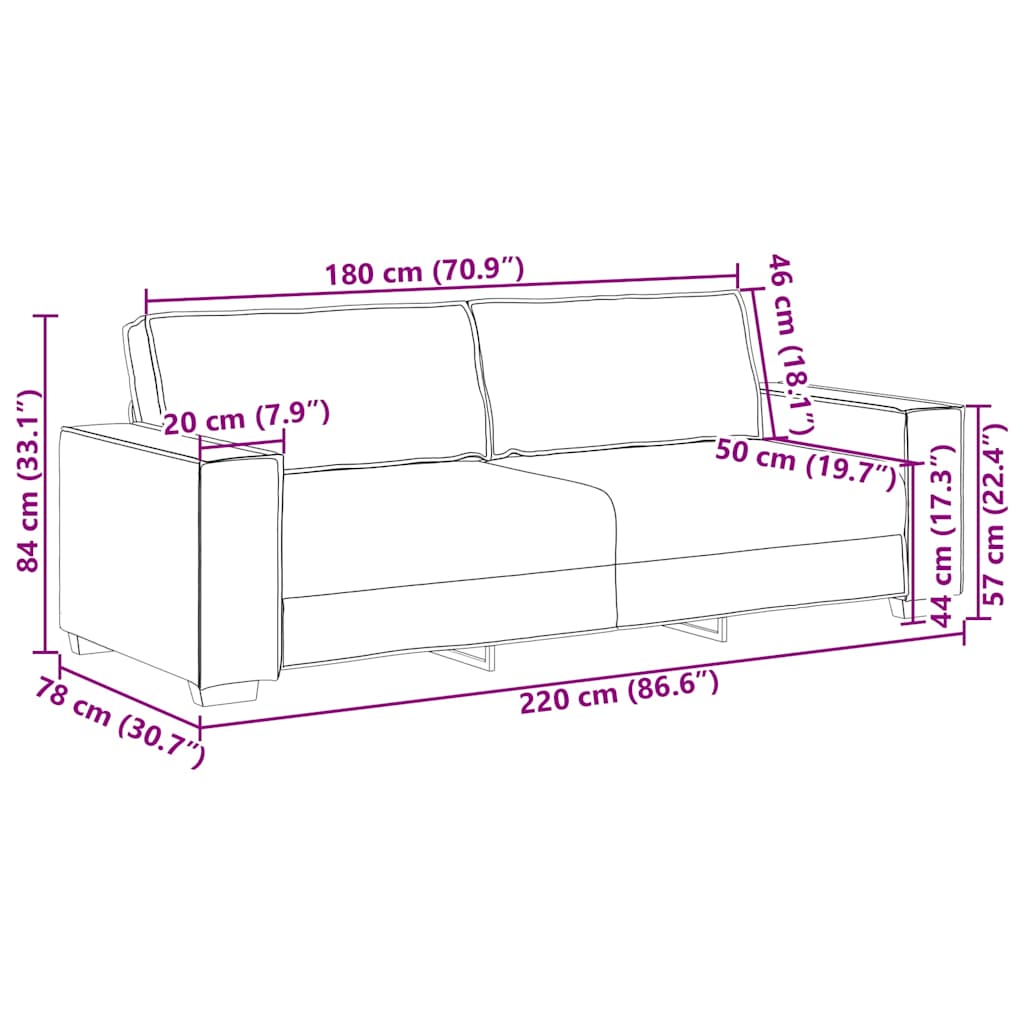 vidaXL Τριθέσιος Καναπές Σκούρο Γκρι 220x78x84 εκ. Υφασμάτινος