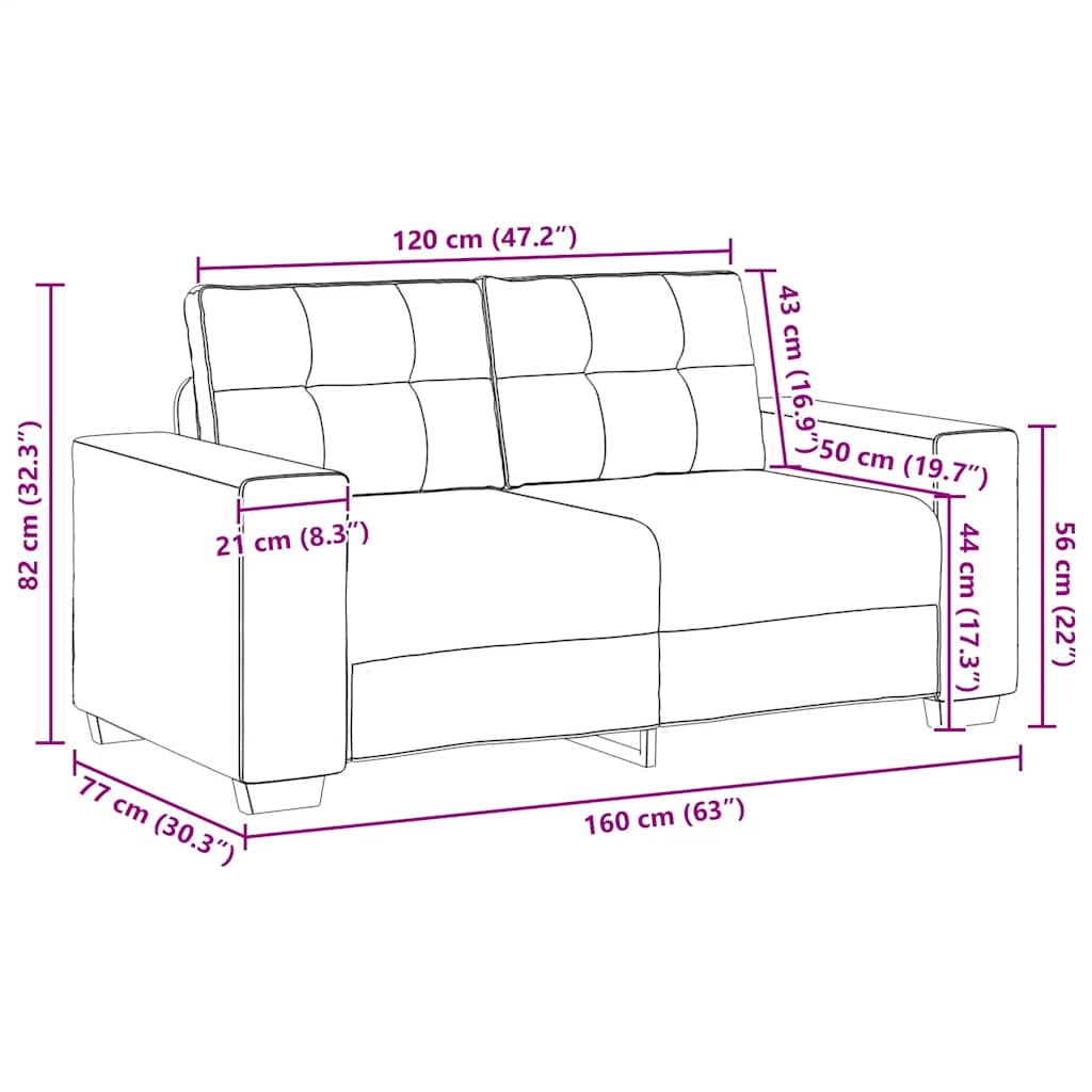 vidaXL Καναπές Διθέσιος Μαύρος Βελούδινος 160 x 77 x 82 εκ.