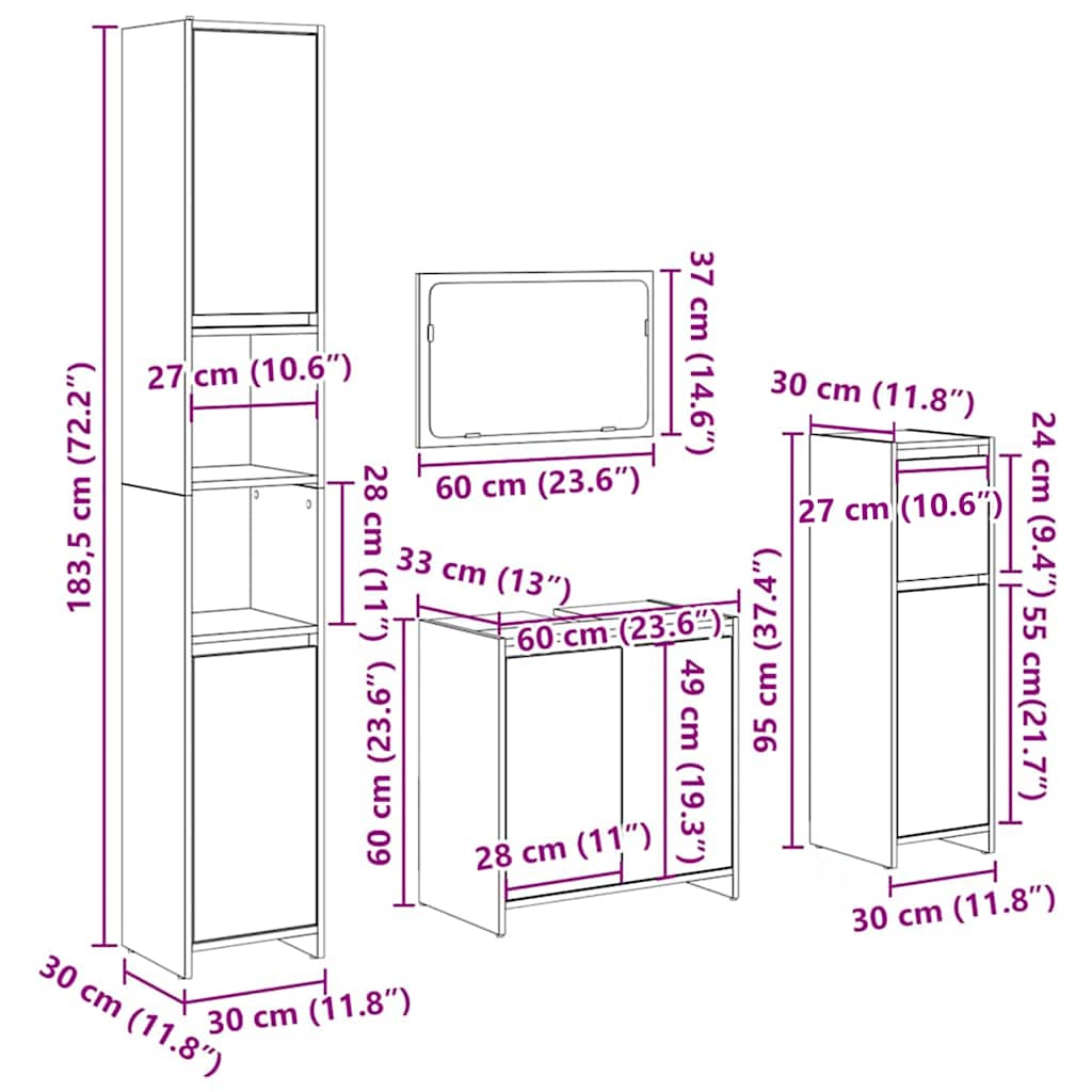 vidaXL Σετ Επίπλων Μπάνιου 4Τεμαχίων Παλιό Ξύλο από Επεξεργασμένο Ξύλο