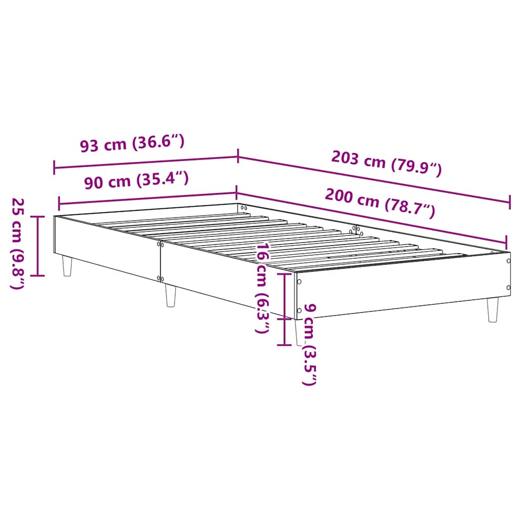 vidaXL Πλαίσιο κρεβατιού χωρίς στρώμα Μαύρο 90x200 cm