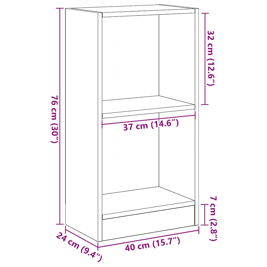 vidaXL Βιβλιοθήκη Μαύρη Δρυς 40x24x76 εκ. από Τεχνητό Ξύλο