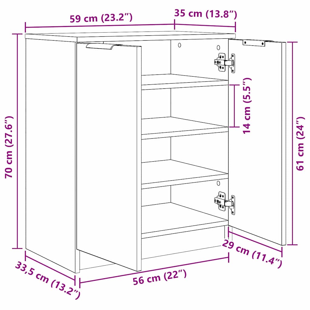 vidaXL Ντουλάπα Παπουτσιών με ράφι 59 x 35 x 70 εκ. Επεξεργασμένο ξύλο