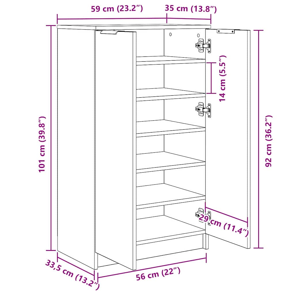 vidaXL Ντουλάπα Παπουτσιών με ράφι Μαύρη δρυς 59 x 35 x 100 εκ