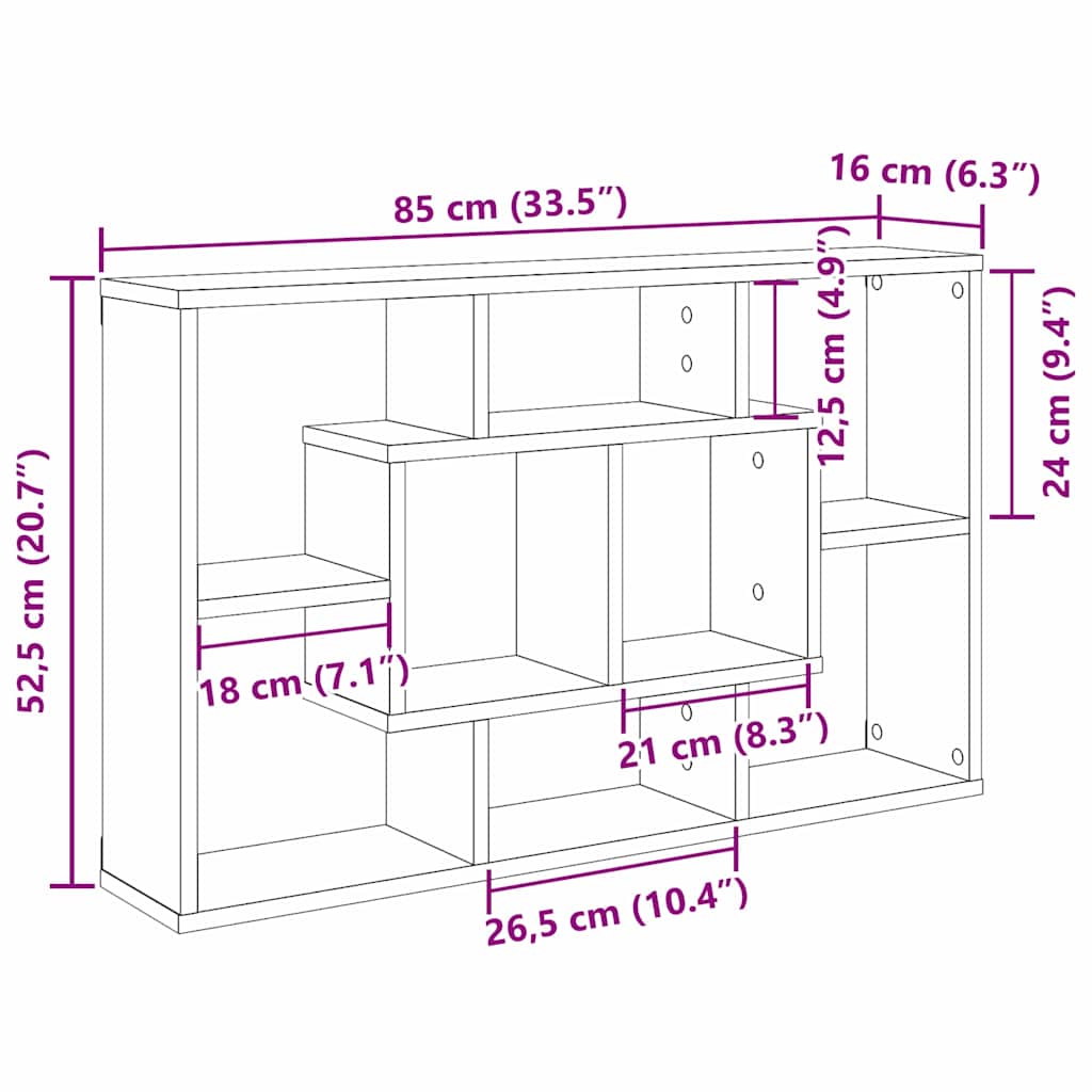 vidaXL Ράφι Τοίχου Μαύρη Οξυά 85 x 16 x 52,5 εκ Επεξεργασμένο ξύλο