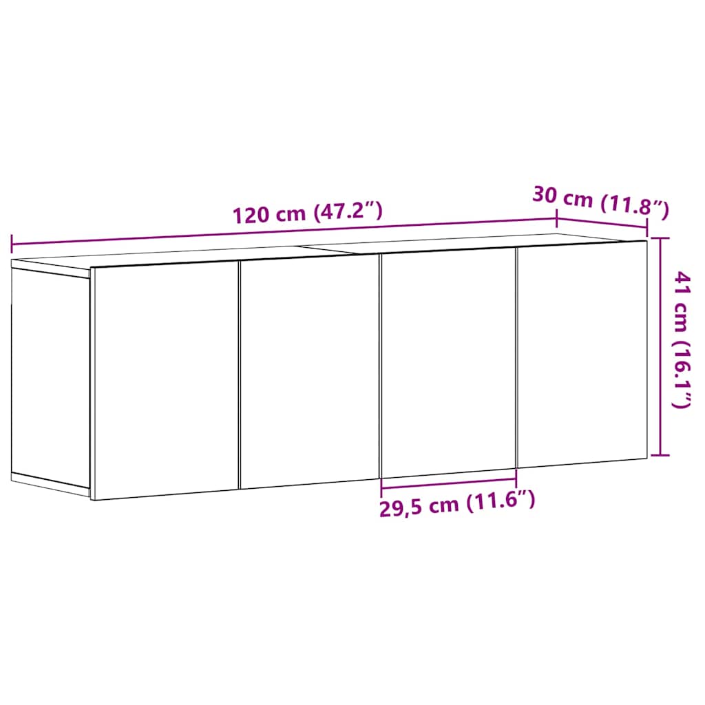 vidaXL Ντουλάπια Τηλεόρασης 2 τεμ. Μαύρο Δρυς 120x30x41 εκ. από Τεχνητό Ξύλο