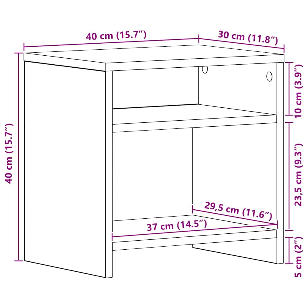 vidaXL Κομοδίνα 2 τεμ. Μαύρη Δρυς 40x30x40 εκ. από Τεχνητό Ξύλο