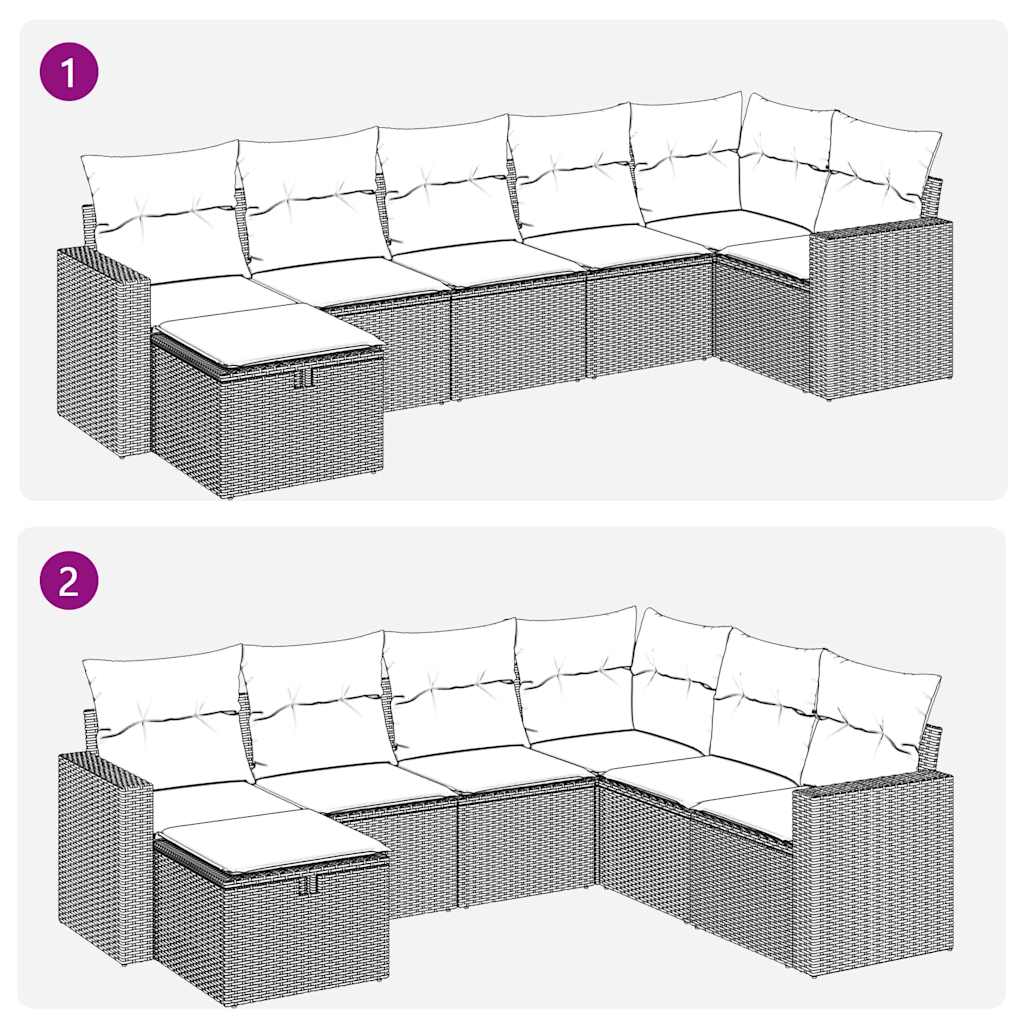 vidaXL Σαλόνι Κήπου Σετ 7 Τεμαχίων Καφέ Συνθετικό Ρατάν με Μαξιλάρια