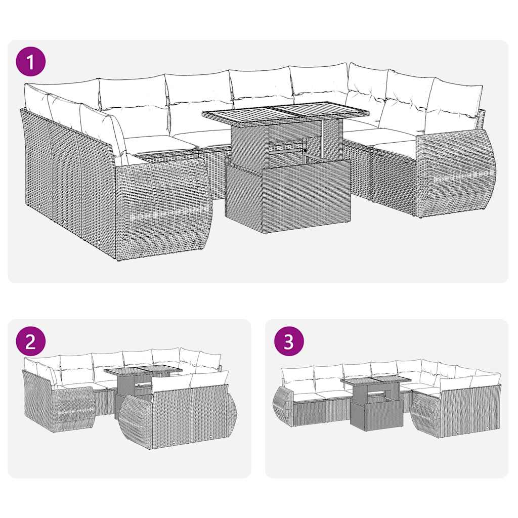 vidaXL Σαλόνι Κήπου 10 Τεμαχίων Γκρι από Συνθετικό Ρατάν με Μαξιλάρια