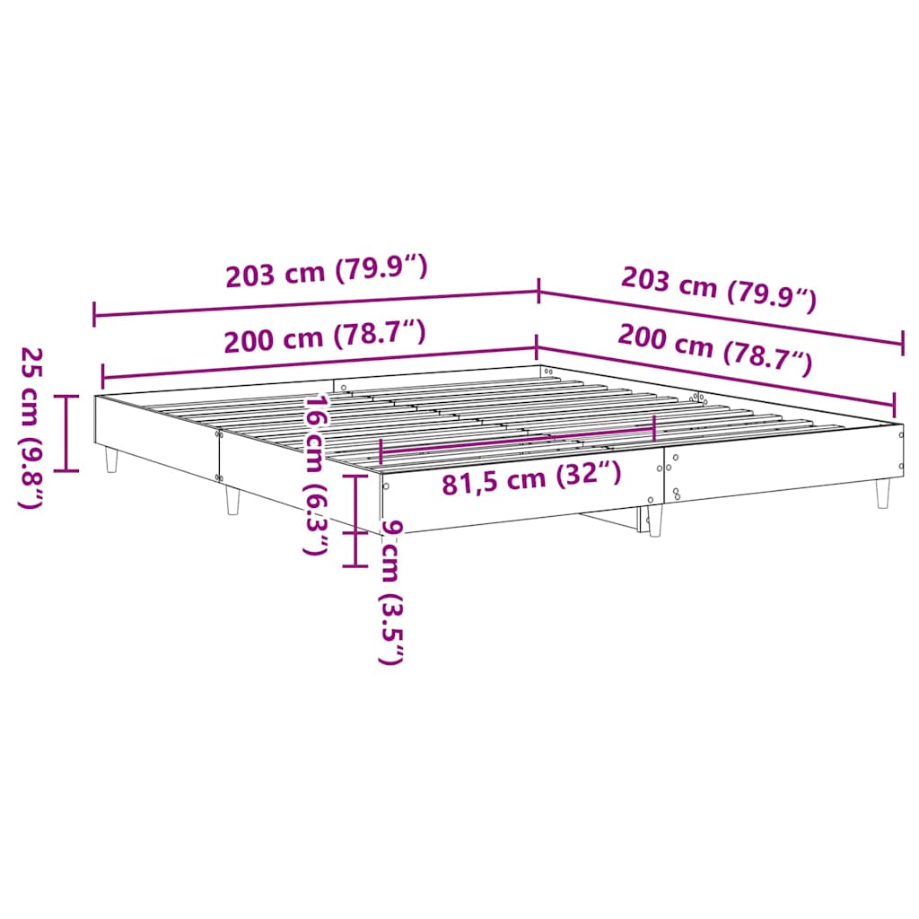 vidaXL Πλαίσιο κρεβατιού χωρίς στρώμα 200x200 εκ. Επεξεργασμένο Ξύλο