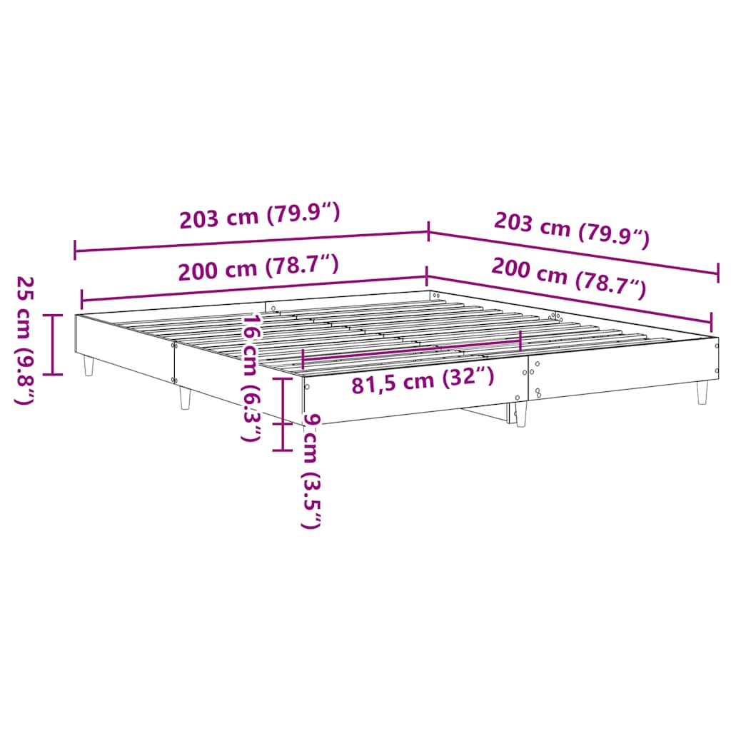 vidaXL Πλαίσιο κρεβατιού χωρίς στρώμα 200x200 εκ. Επεξεργασμένο Ξύλο