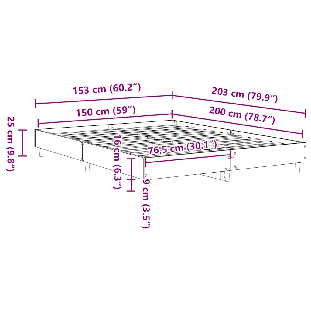 vidaXL Πλαίσιο κρεβατιού χωρίς στρώμα 150x200 εκ. Επεξεργασμένο Ξύλο