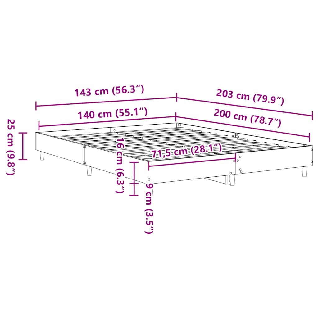 vidaXL Πλαίσιο κρεβατιού χωρίς στρώμα 140 x 200 εκ. Επεξεργασμένο Ξύλο