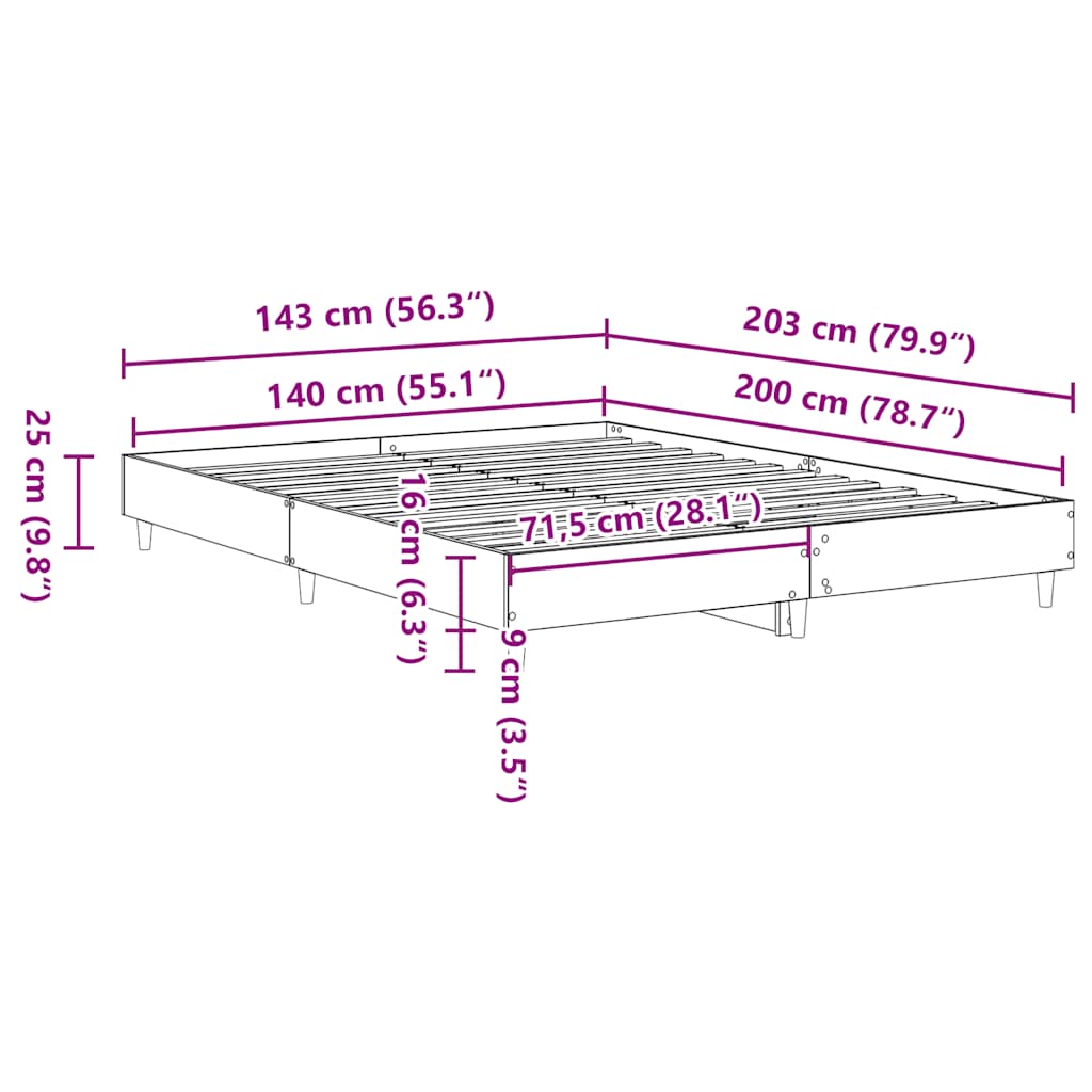 vidaXL Πλαίσιο κρεβατιού χωρίς στρώμα 140x200 εκ. Επεξεργασμένο Ξύλο