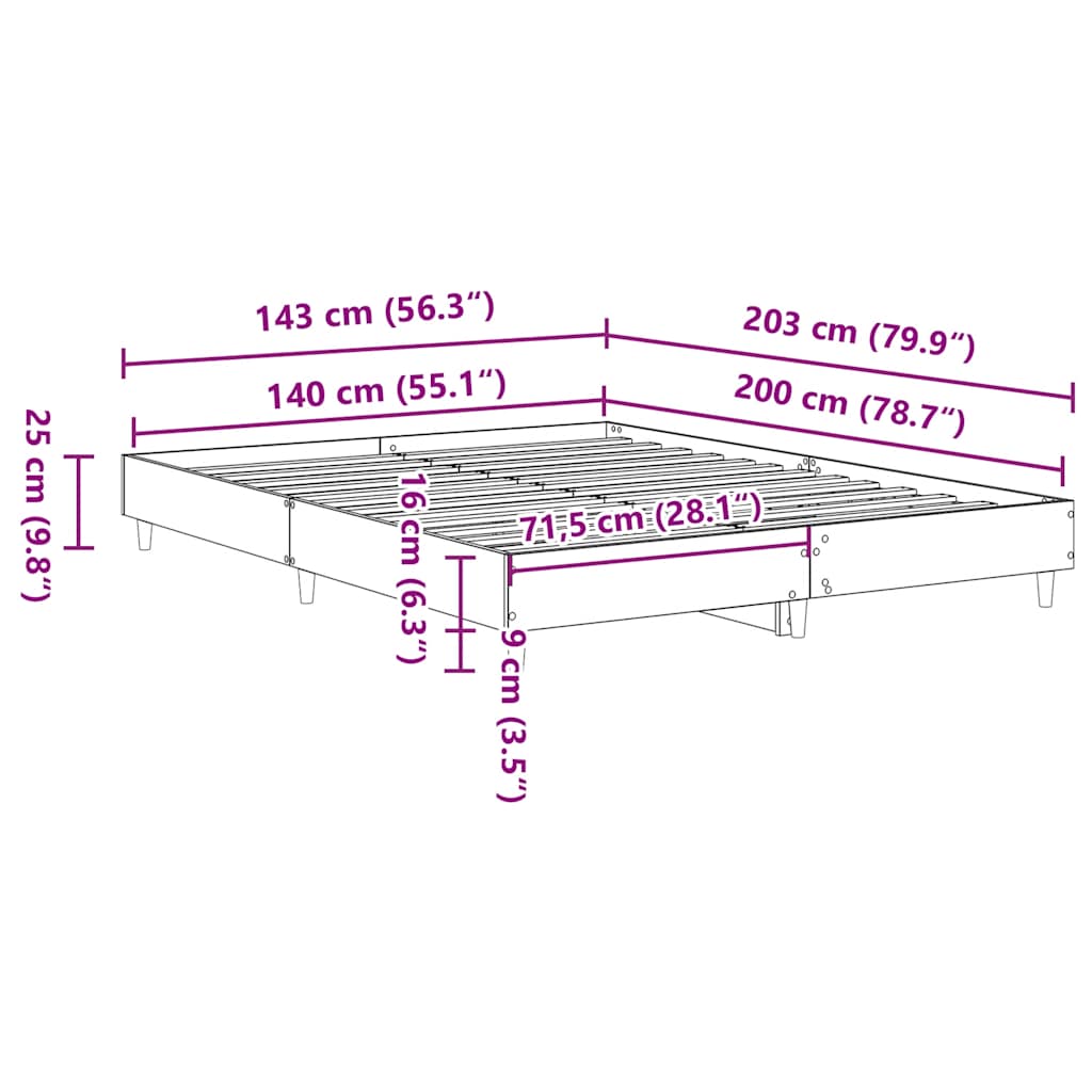 vidaXL Πλαίσιο Κρεβατιού Χωρ. Στρώμα Sonoma Δρυς 140x200εκ. Επ. Ξύλο
