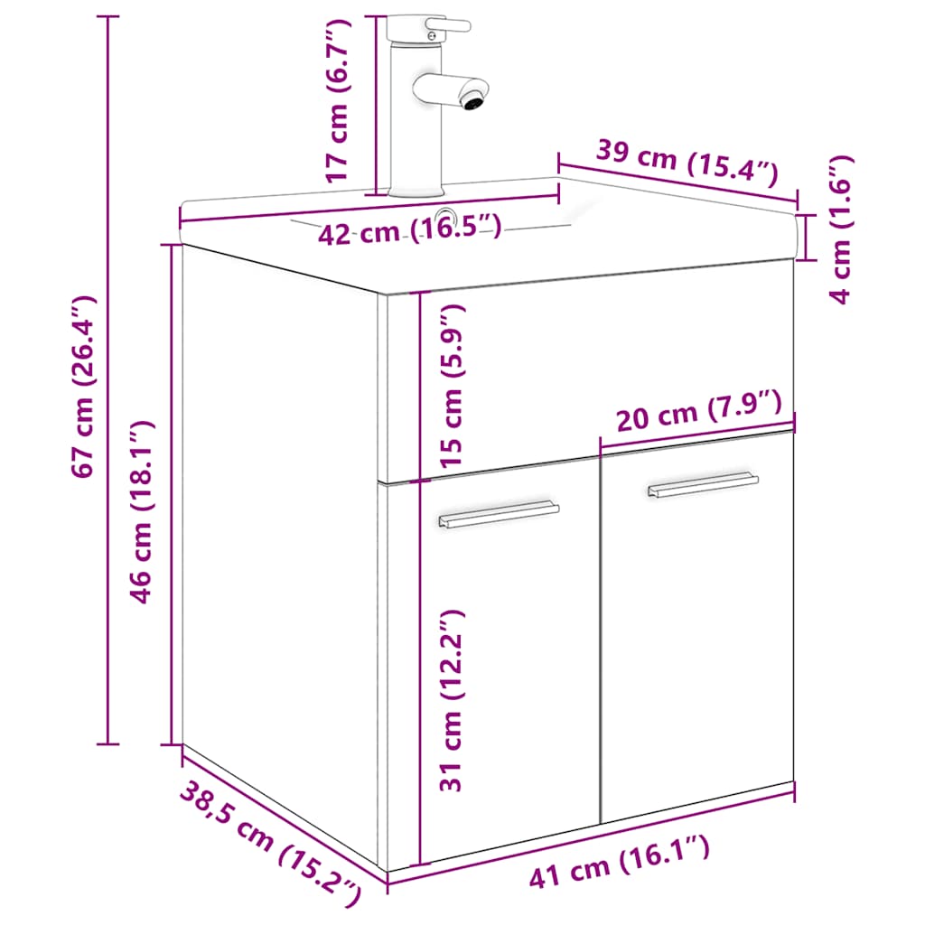 vidaXL ντουλάπι νεροχύτη με ενσωματωμένη λεκάνη και βρύση παλιό ξύλο