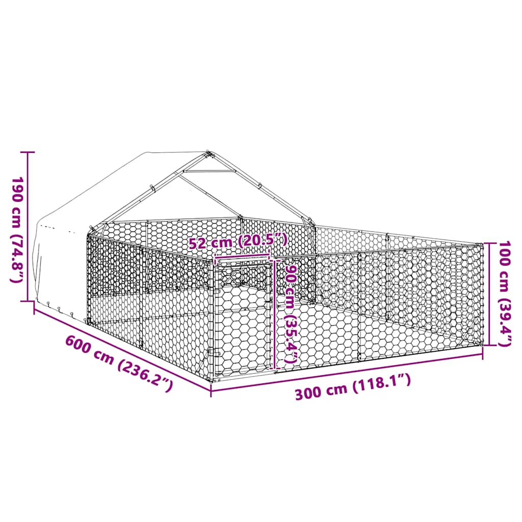 vidaXL Κλουβί Σκύλου Εξωτερ. Χώρου με τρεχάλα 6x3x1,9μ. Γαλβαν. Ατσάλι