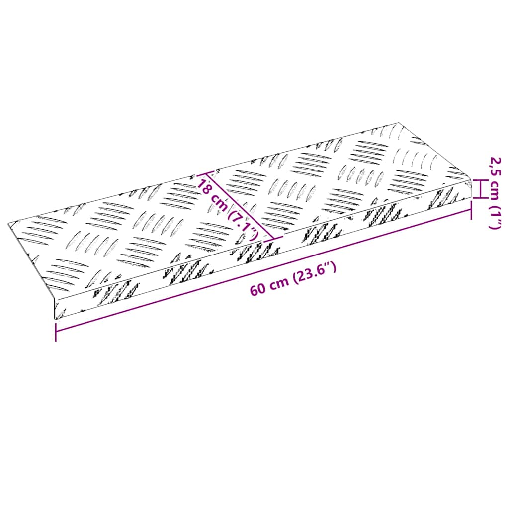 vidaXL Σκαλοπάτι 10 τμχ. 60 x 18 x 2,5 εκ. Ασημί Αλουμίνιο Ορθογώνιος