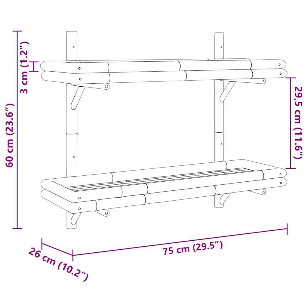 vidaXL Επιτοίχιο Ράφι με ράφι Επιτοίχιο Καφέ 75 x 26 x 60 εκ Μπαμπού