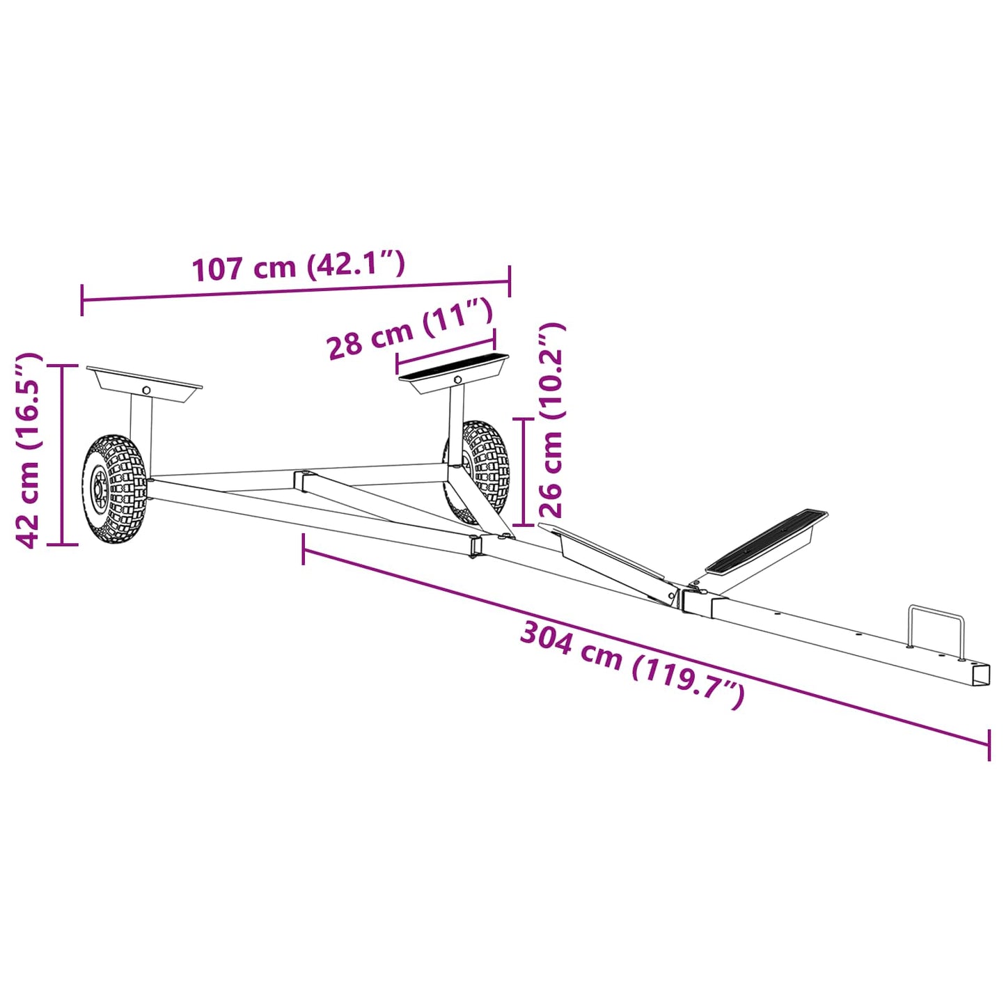 vidaXL Τρέιλερ Σκάφους 302 x 107 x 42 εκ. Ασημί Ατσάλι